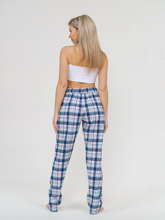 Брюки Силуэт сине-розовый/клетка