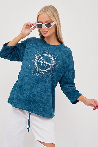Лонгслив жен. Гламур варенка петроль