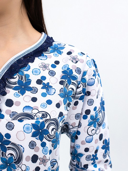 Ночная сорочка Камелия набивная белый/василек