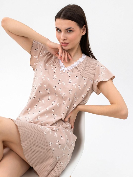 Ночная сорочка Астра крыло беж/цветы