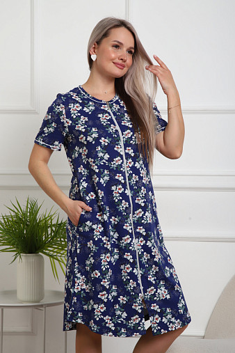 Халат Лотос набивка синий/сакура