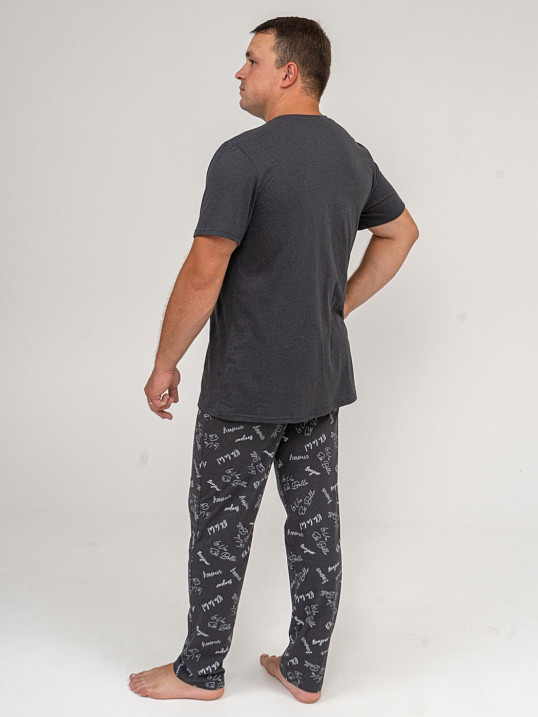 Пижама мужская Олимп кор.рукав антрацит/буквы