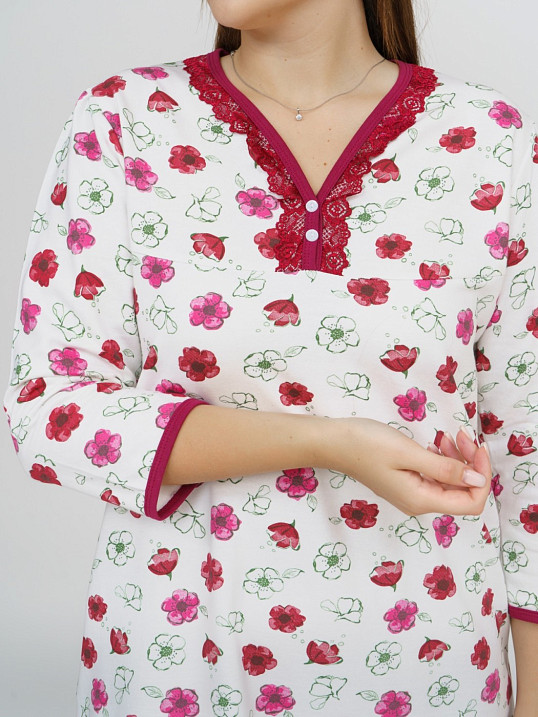 Ночная сорочка Камелия набивная экрю/цветы