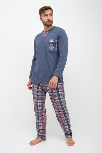 Пижама мужская Олимп дл.рукав бордо/клетка Пижама мужская Олимп дл.рукав бордо/клетка