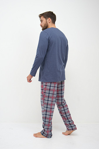 Пижама мужская Олимп дл.рукав бордо/клетка