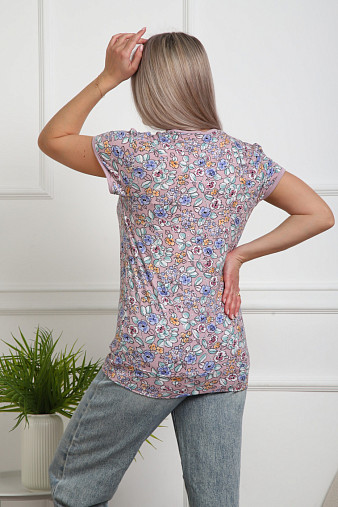 Футболка Фонарик вискоза брусника/цветы