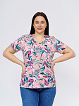 Футболка женская с карманами персик/тропики