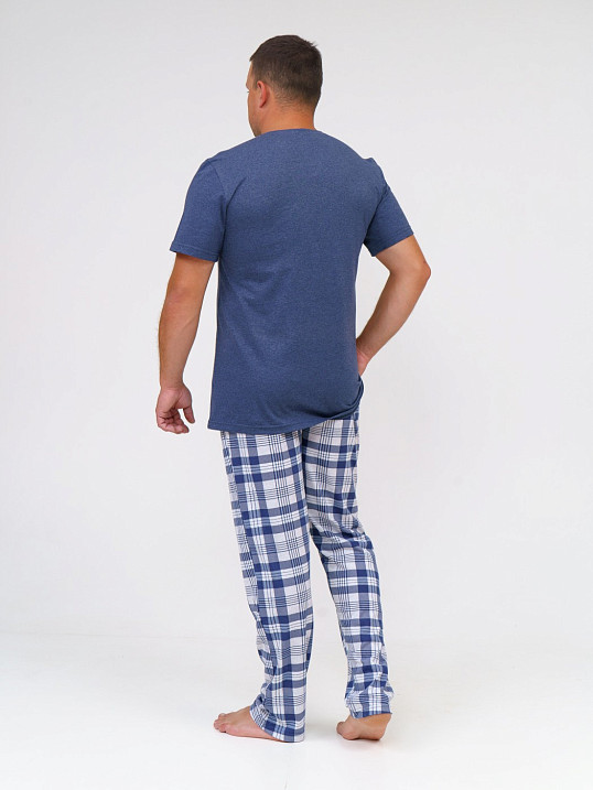 Пижама мужская Олимп кор.рукав св.серый/клетка