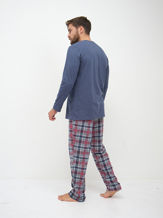 Пижама мужская Олимп дл.рукав бордо/клетка