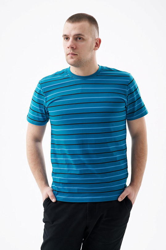 Футболка мужская полоса арт.М5001 бирюзовый круг.ворот