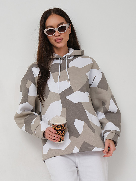 Толстовка жен. Геометрия 3-х нитка начес олива