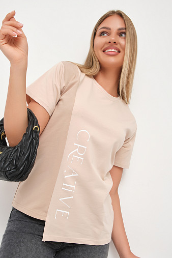 Футболка женская Креатив бежевый/таба