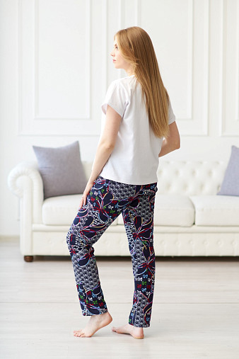 Брюки Силуэт синий/бантик