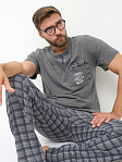 Пижама мужская Олимп кор.рукав серо-синий/клетка