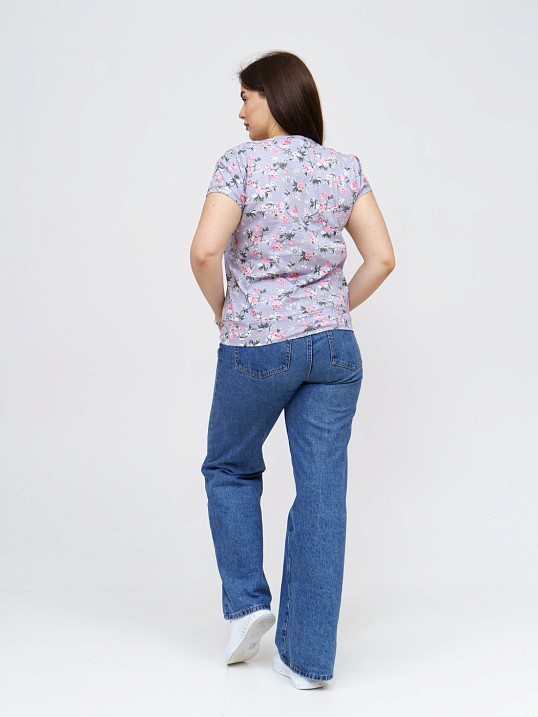 Футболка Фонарик х/б серый/цветы