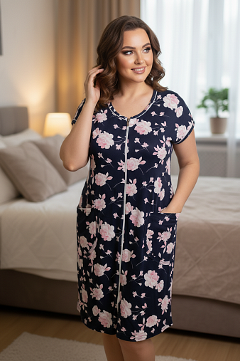 Халат Кира синий/розы