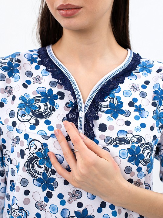 Ночная сорочка Камелия набивная белый/василек