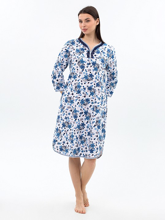 Ночная сорочка Камелия набивная белый/василек