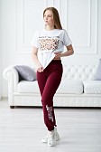 Брюки женские с печатью-2 манжет бордо