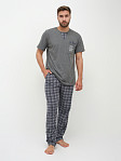 Пижама мужская Олимп кор.рукав серо-синий/клетка