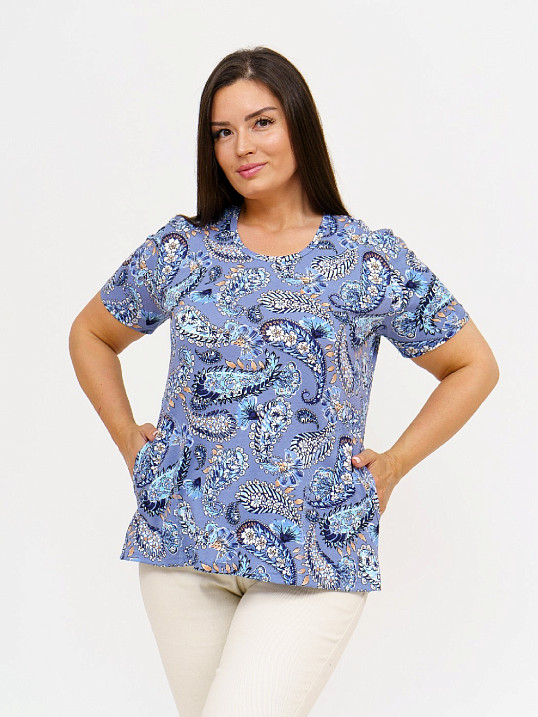 Футболка женская с карманами индиго/узор