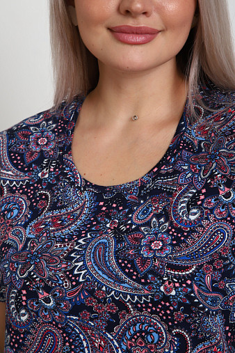 Футболка женская с карманами синий/узор