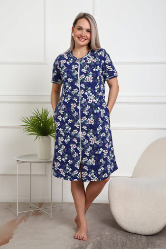 Халат Лотос набивка синий/сакура