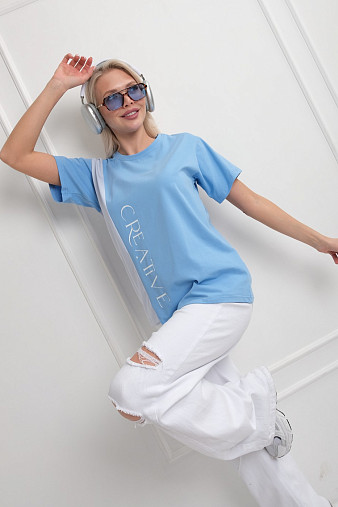 Футболка женская Креатив голубой/св.голубой