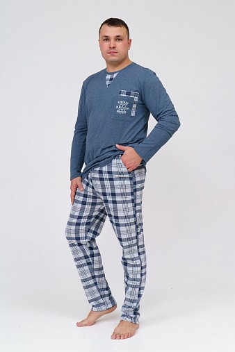 Пижама мужская Олимп дл.рукав св.серый/клетка Пижама мужская Олимп дл.рукав св.серый/клетка