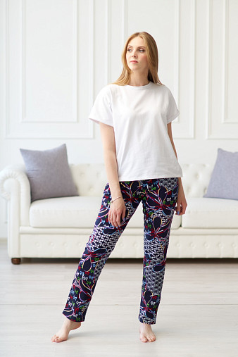 Брюки Силуэт синий/бантик