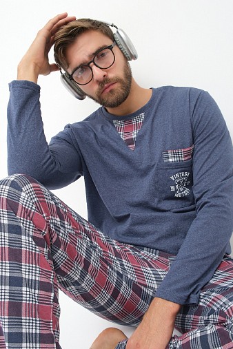 Пижама мужская Олимп дл.рукав бордо/клетка Пижама мужская Олимп дл.рукав бордо/клетка