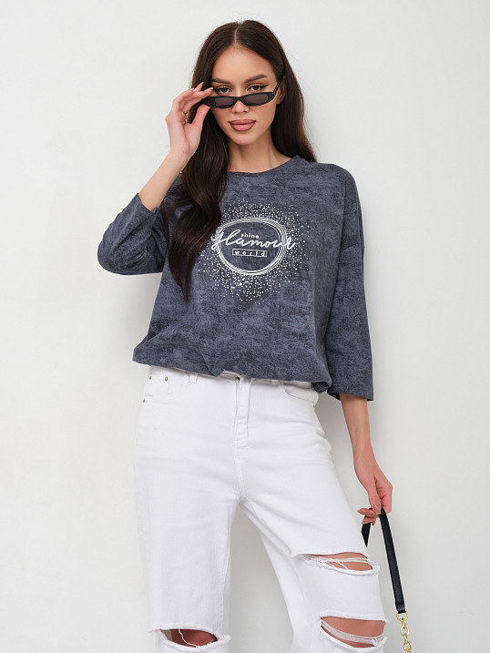 Лонгслив жен. Гламур варенка т.серый