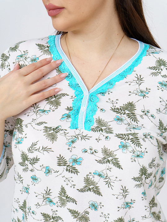 Ночная сорочка Камелия набивная белый/бирюза