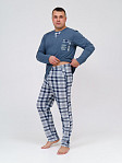 Пижама мужская Олимп дл.рукав св.серый/клетка