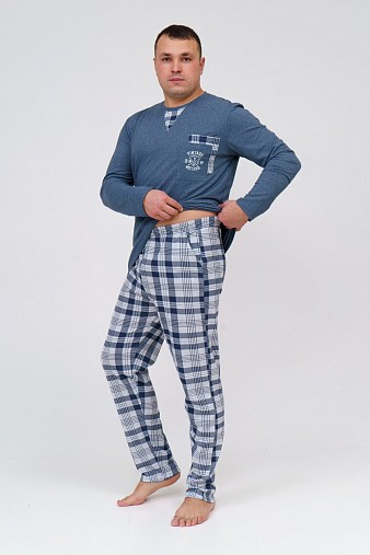 Пижама мужская Олимп дл.рукав св.серый/клетка Пижама мужская Олимп дл.рукав св.серый/клетка