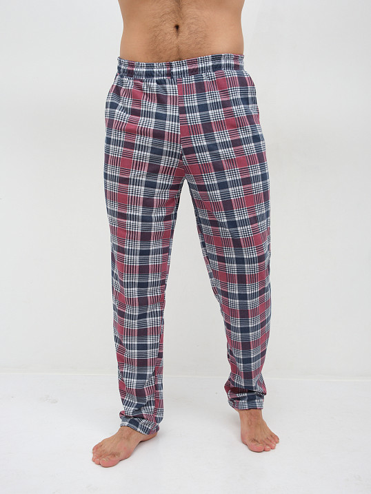 Пижама мужская Олимп кор.рукав бордо/клетка