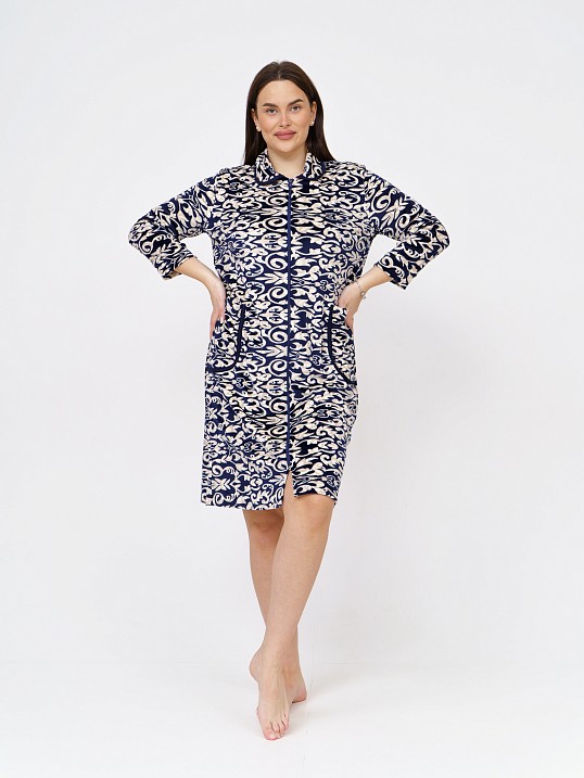 Халат Фантазия велюр набивка синий/узоры Халат Фантазия велюр набивка синий/узоры