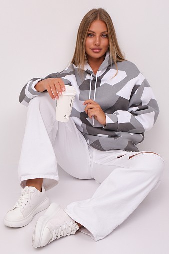 Толстовка жен. Геометрия 3-х нитка начес серый