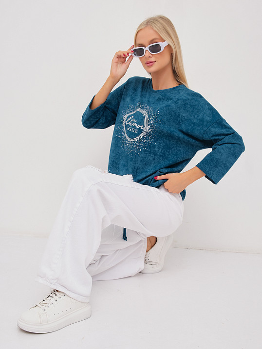 Лонгслив жен. Гламур варенка петроль