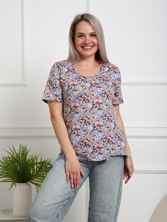 Футболка женская Незабудка серый/цветы