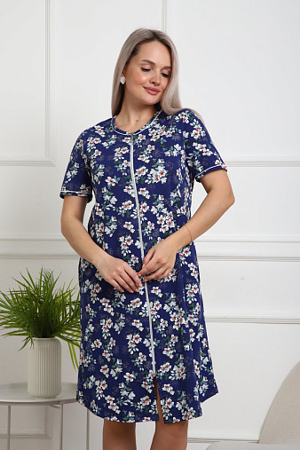 Халат Лотос набивка синий/сакура