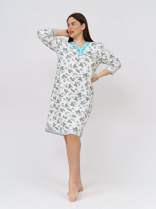 Ночная сорочка Камелия набивная белый/бирюза