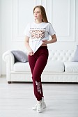 Брюки женские с печатью-2 манжет бордо