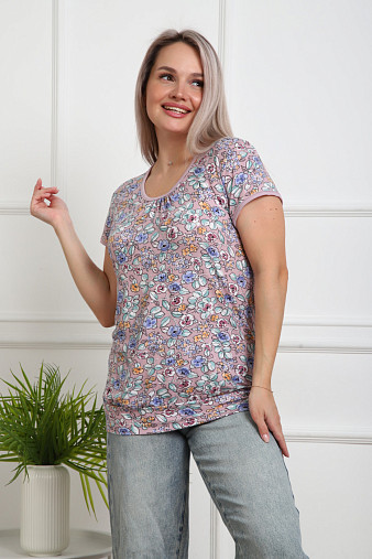 Футболка Фонарик вискоза брусника/цветы