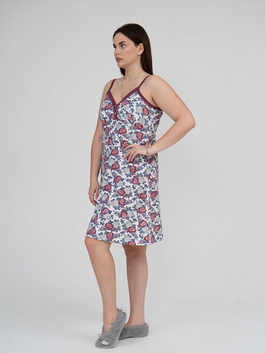 Ночная сорочка Астра бретель бордо/цветы