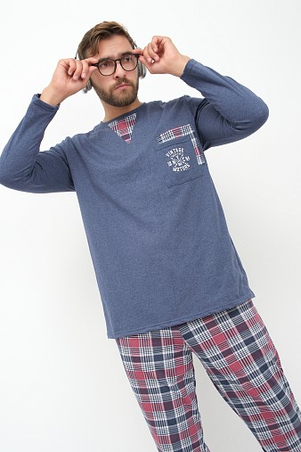 Пижама мужская Олимп дл.рукав бордо/клетка Пижама мужская Олимп дл.рукав бордо/клетка