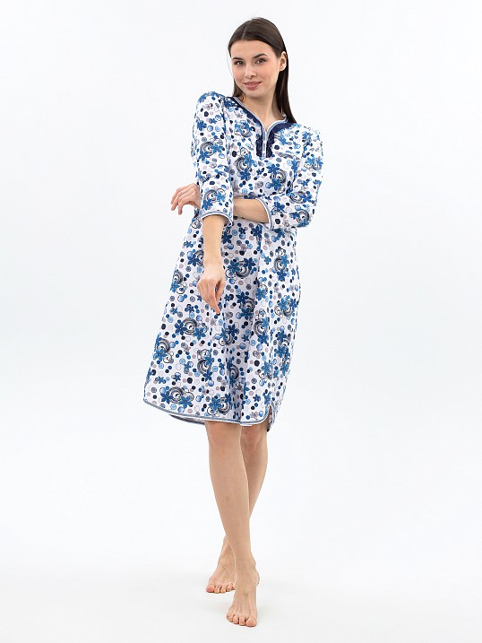 Ночная сорочка Камелия набивная белый/василек