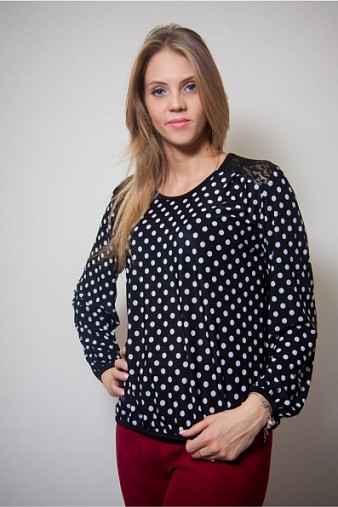 Блузка Роза длинный рукав горох 