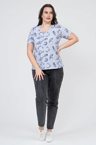 Футболка женская Незабудка серый/цветы