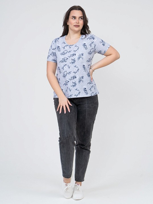 Футболка женская Незабудка серый/цветы